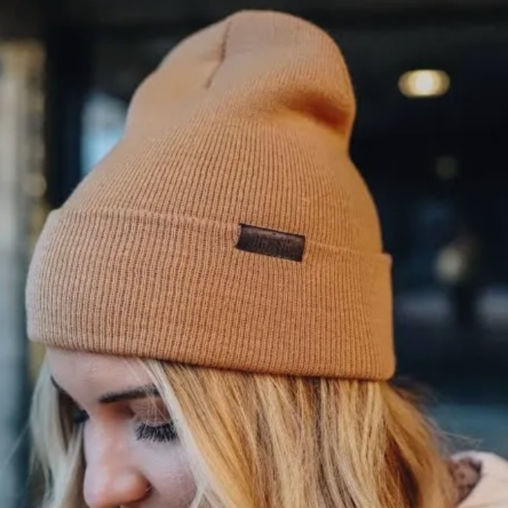 Vintage Tan Knit Beanie Hat